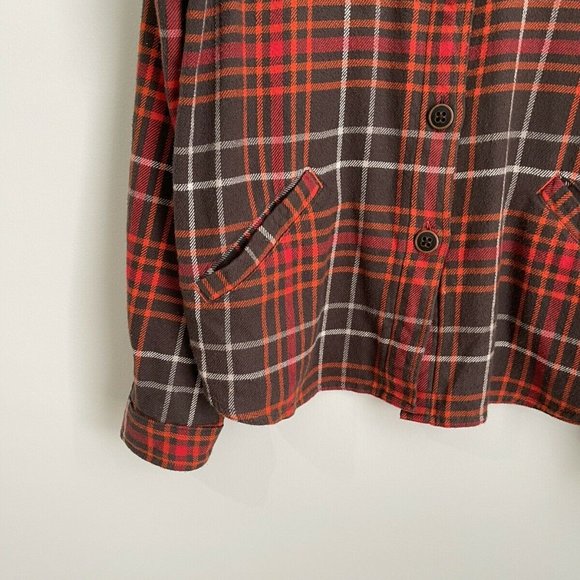 Woolrich Women's Brown Orange Plaid Button Down Shirt Jacket Shaket - Picture 5 of 7
